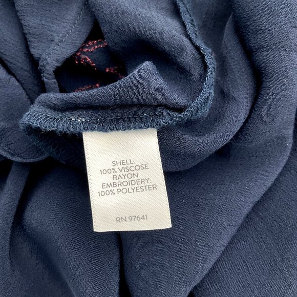 J.Jill Long Sleeve Navy Embroidered Floral Scoop Neck Pullover Top Large - Picture 7 of 8